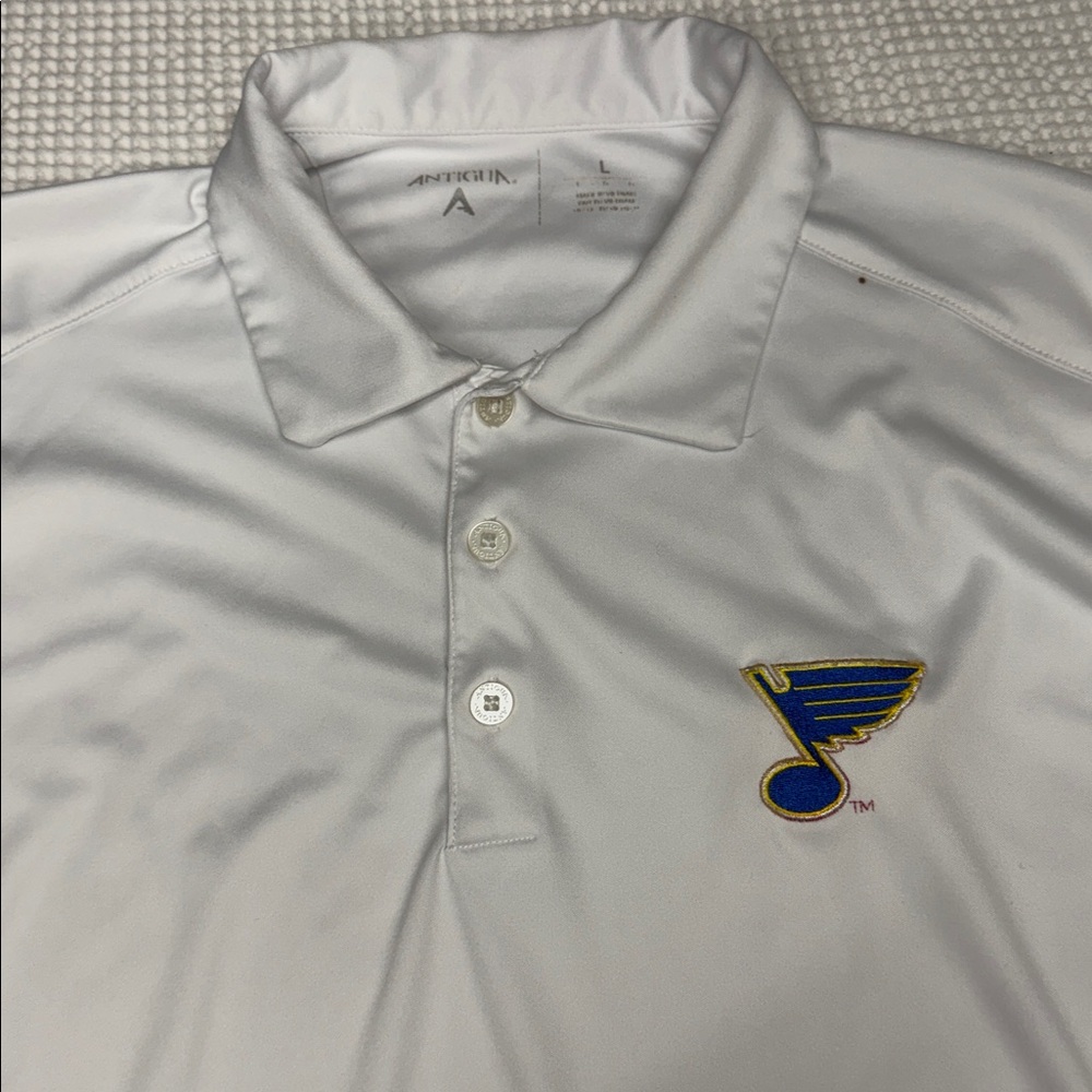 Antigua White Polo with Blue and Gold St. Louis Blues Logo - Large